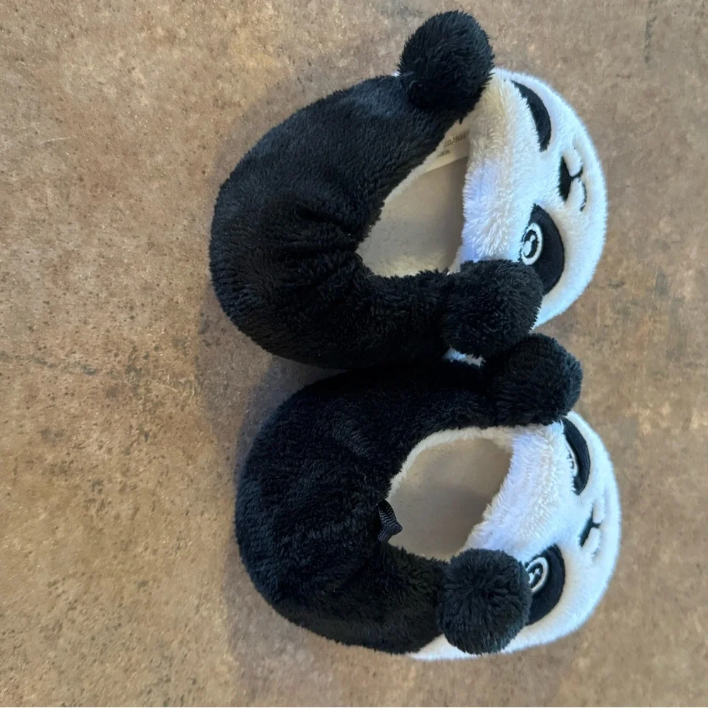 Adorable Infant Panda Plush Slippers - Black & White Size 2